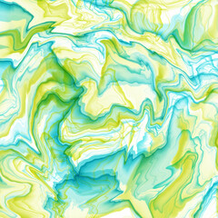 Fototapeta na wymiar Abstract Colorful Liquid Marble texture. Fluid art. For textiles, fabrics, design cover, presentation, invitation, flyer, annual report, poster and business card. Blue. Green. Yellow.