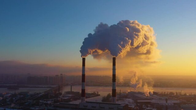 Greenhouse gas emissions. Pollution of factories. Dirty air over the city. Negative impact on human health