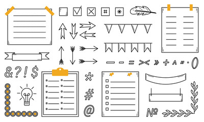 Hand-drawn elements of the bullet journal. Planning, reminders, organizer. Doodle style. Sketch. Vector illustration