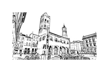 Fototapeta premium Building view with landmark of Monza is the city in Italy. Hand drawn sketch illustration in vector.