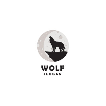 Wolf logo icon design template under the moon. luxury, premium vector