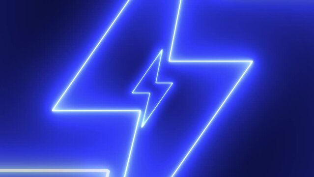 Abstract background with neon thunderbolt. Infinite loopable
