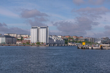 The free port, free economic zone and apartment buildings in the district G&auml;rdet a sunny summer day in Stockholm