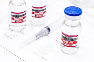 monkeypox vaccine ampoules or vial, epidemic vaccination, copy space