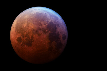 The moon on a dark background, in red. Elements of this image furnished by NASA