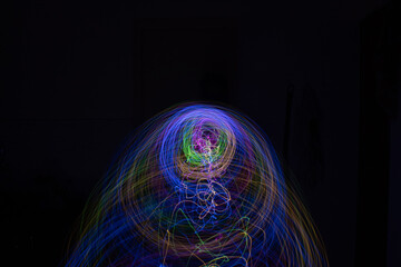 Light painting Abstract colorful irregular lines or patterns on black background with long exposure