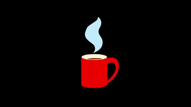 Red cup of coffee. Fog animation. Fresh scent. Advertisement for coffee shops. One object. 2D animation. Alpha channel. Vector graphics. Isolated.