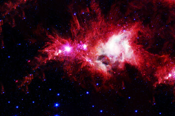 Beautiful galaxy of red color with stars. Elements of this image were furnished by NASA