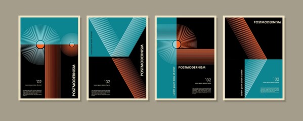 Artworks, posters inspired postmodern of vector abstract dynamic symbols with bold geometric shapes, useful for web background, poster art design, magazine front page, hi-tech print, cover artwork. - 509856102