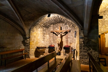 The interior of the Sant Pere church in the medieval village of Pals on the Costa Brava coast...