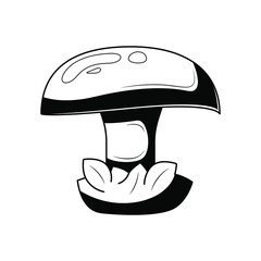 Abstract Black Simple Line Mushroom With Leaf Doodle Outline Element Vector Design Style Sketch Isolated On White Background Illustration Nature Food