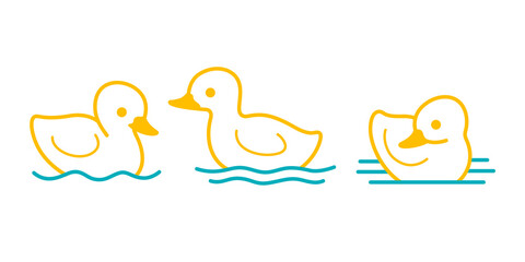 Cute duckling swam in water. Contour vector illustration.