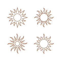 Sun illustration. Set of 12 geometric shape. Modern linear design sign. Modern abstract linear shape and trendy decor elements.