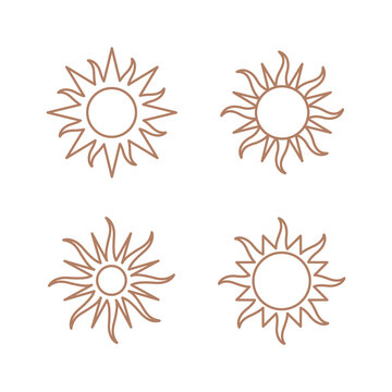 Sun illustration. Set of 12 geometric shape. Modern linear design sign. Modern abstract linear shape and trendy decor elements.