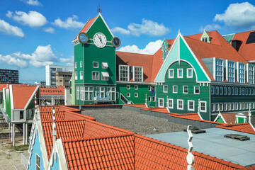 ZAANDAM, NETHERLANDS - April 26th, 2022: View to iconic architecture of Central Rail Station Zaandam, one of the most recognizable in the Netherlands - 509857120