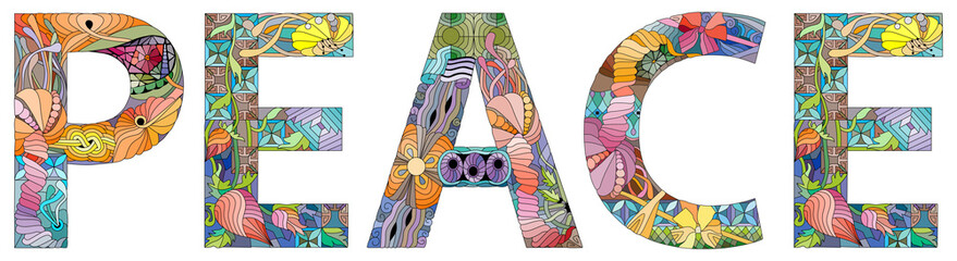 Word PEACE. Vector zentangle object for decoration