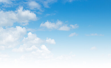 Blue and white sky background gradient, beautiful fluffy clouds on cyan heaven backdrop in...