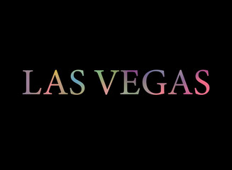 Rainbow filled text spelling out Las Vegas with a black background 