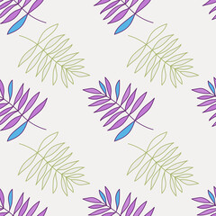 Fototapeta na wymiar Abstract outline tropical palm leaves seamless pattern. Jungle leaf wallpaper.