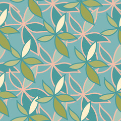 Simple foliage seamless pattern. Doodle leaves wallpaper. Botanical elements background.