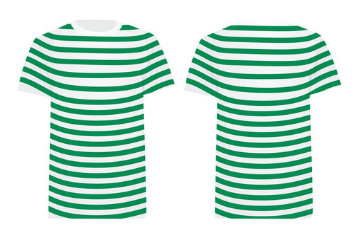 White And Green Striped T Shirt Jersey. Vector