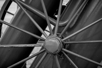 black and white - spoke of a wheel - fire extinguisher