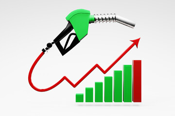 Fuel Petrol Price increases on unleaded and diesel. Gas Nozzle, 3D Illustration