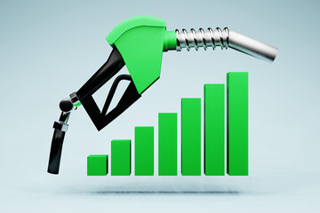Fuel Petrol Price increases on unleaded and diesel. Gas Nozzle, 3D Illustration