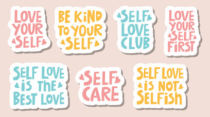 vector set of handwritten motivating inscriptions on the theme of self-love
