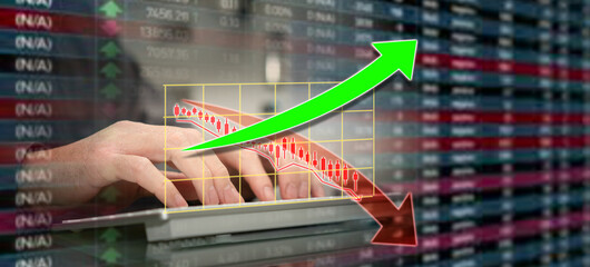 finance stock board with graph market volatility - obrazy, fototapety, plakaty