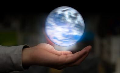 hand hold world globe metaverse globe via vr technology