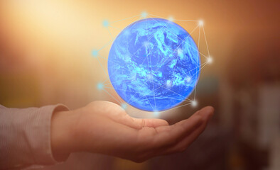hand hold globe levitation for world communication