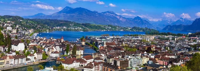 Fotobehang Most beautiful and romantic town and tourist destination in Switzerland -  Luzerne. panoramic cityscape © Freesurf