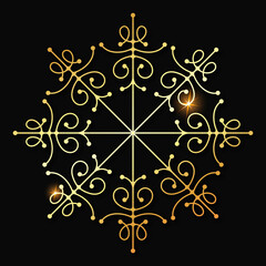 Golden pattern on a black background. Beautiful unique floral pattern