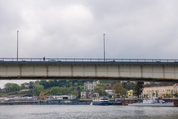 Branko's bridge (Brankov most) connecting the city center with New Belgrade across Sava river at the capital city of Serbia, Belgrade