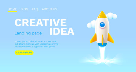 Creative idea landing page, rocket space banner. Vector - obrazy, fototapety, plakaty