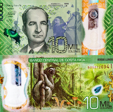 JosÃ© Figueres Ferrer with himself pictured in the background abolishing the Costa Rican Army. Portrait from Costa Rica 10 000 Colones 2019 Banknotes.