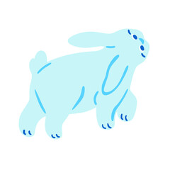 Cute lovely pretty blue bunny, rabbit or hare isolated on white background. Funny adorable pet or wild forest animal, New Year 2023 or Easter symbol. Colorful vector illustration in cartoon style