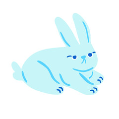 Cute lovely pretty blue bunny, rabbit or hare isolated on white background. Funny adorable pet or wild forest animal, New Year 2023 or Easter symbol . Colorful vector illustration in cartoon style