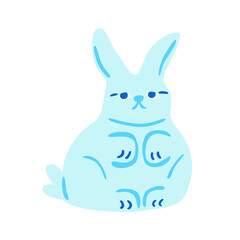 Cute lovely pretty blue bunny, rabbit or hare isolated on white background. Funny adorable pet or wild forest animal, New Year 2023 or Easter symbol. Colorful vector illustration in cartoon style