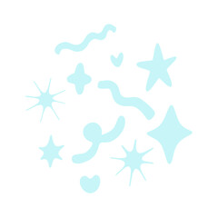 Obraz premium Blue hand drawn decoration elements for party, festivals, anniversaries, and the new year. Cut vector icons isolated on white background. Set of different colored stars and ribbons 