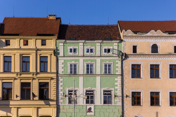 Fototapeta na wymiar Colorful old houses on the market square of Ceske Budejovice, Czech Republic