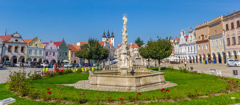 Panorama of the central market square of Telc, Czech Republic