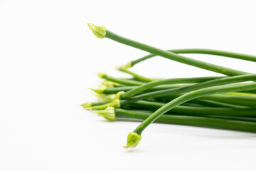 chives close up isolated on white background.