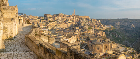 Fototapeta na wymiar Matera - The cityscape in the morning light