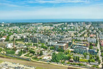 Fototapeta na wymiar panoramic view from the 32nd floor of Olivia Star on the city of the sea, Gdansk in Poland