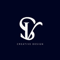 SV Logo Design, Creative Professional Trendy Letter SV Monogram in Black and White Color