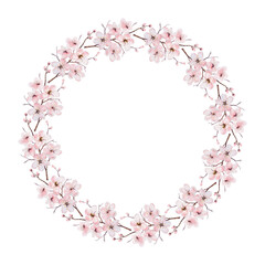 Watercolor floral round wreath isolated on white background.
