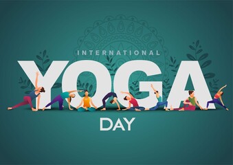 international yoga day. yoga body posture. group of Woman practicing yoga. vector illustration design