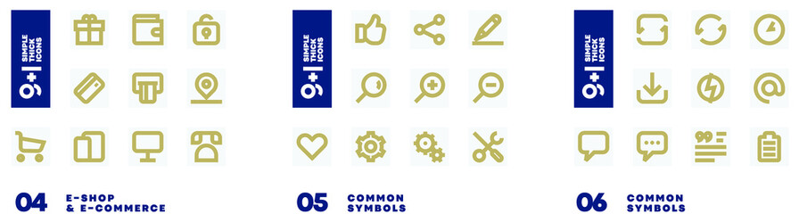 30 simple thick flat icons pack for e-shop, common symbols for user interface